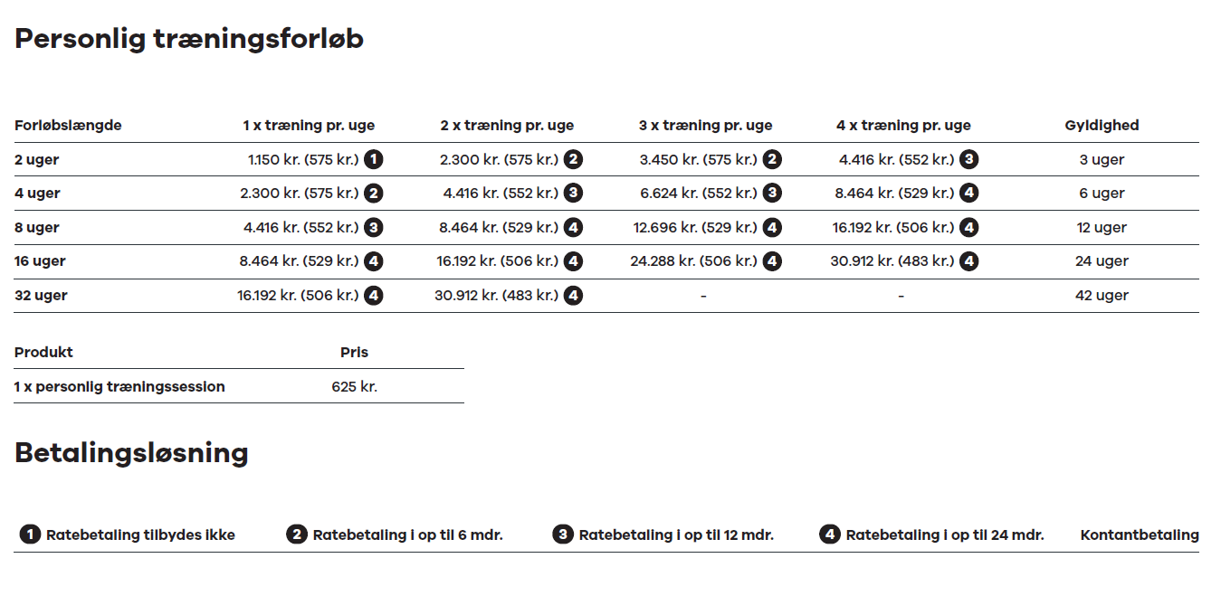 Personlig traening - sessioner - priser - medlemsbetingelser - fitness world